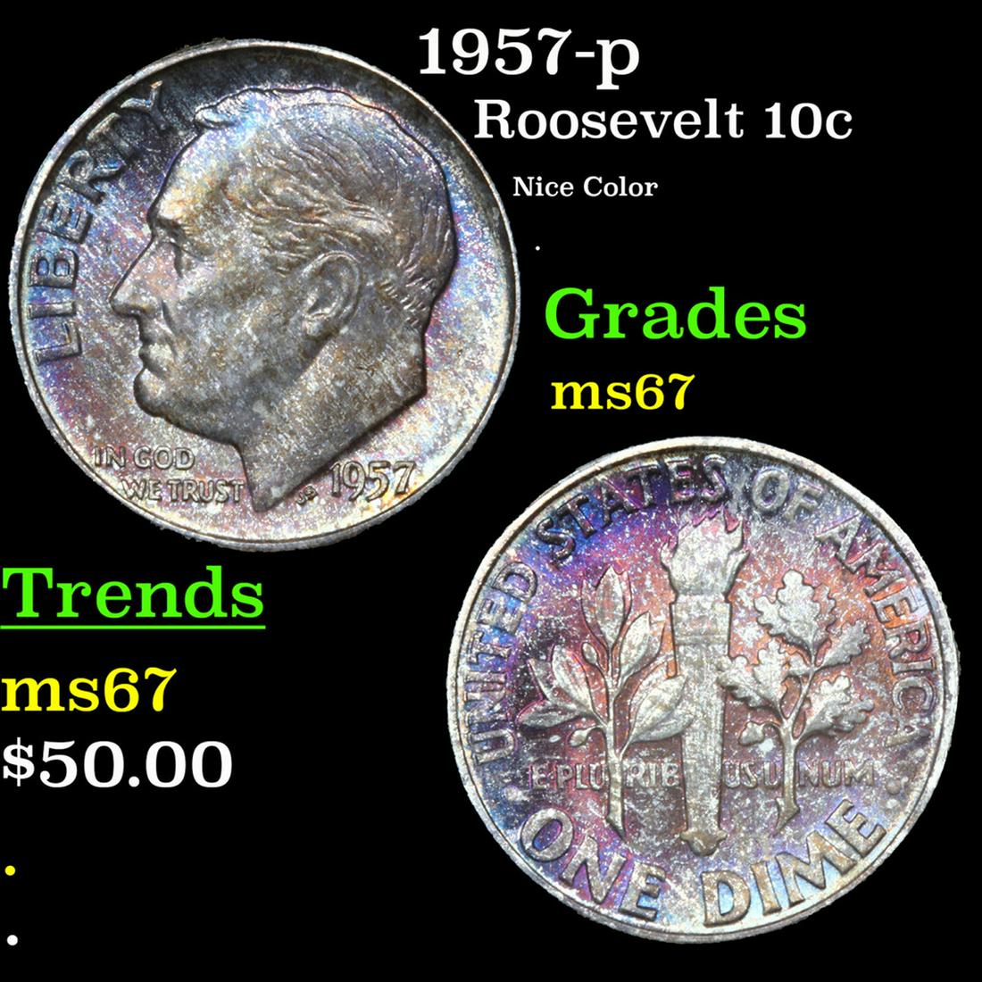 1957-p Roosevelt Dime 10c Grades GEM++ Unc (1 of 3)