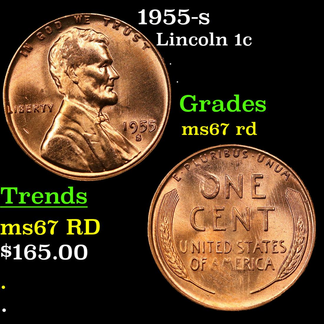 1955-s Lincoln Cent 1c Grades GEM++ Unc RD (1 of 3)