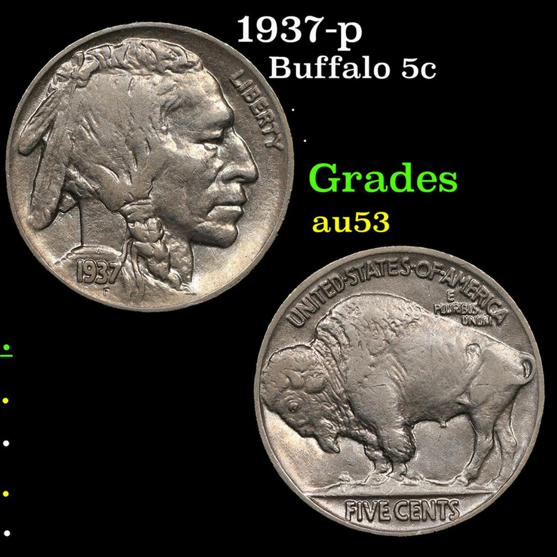 1937-p Buffalo Nickel 5c Grades Select AU (1 of 3)