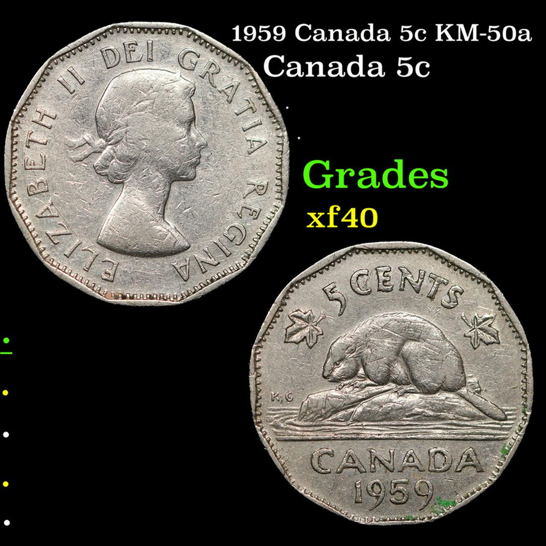 1959 Canada 5c KM-50a Grades xf (1 of 3)