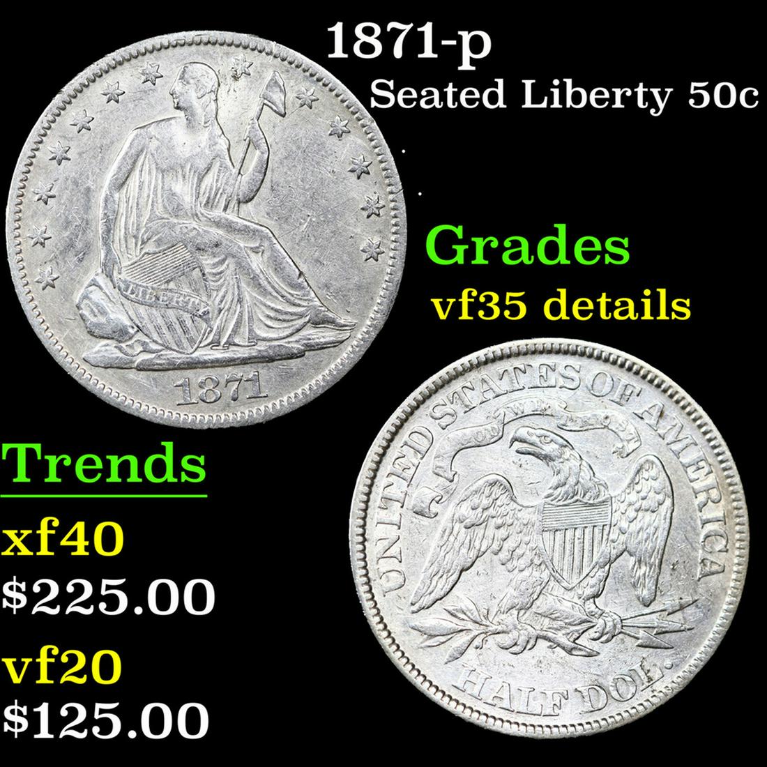 1871-p Seated Half Dollar 50c Grades vf details (1 of 3)