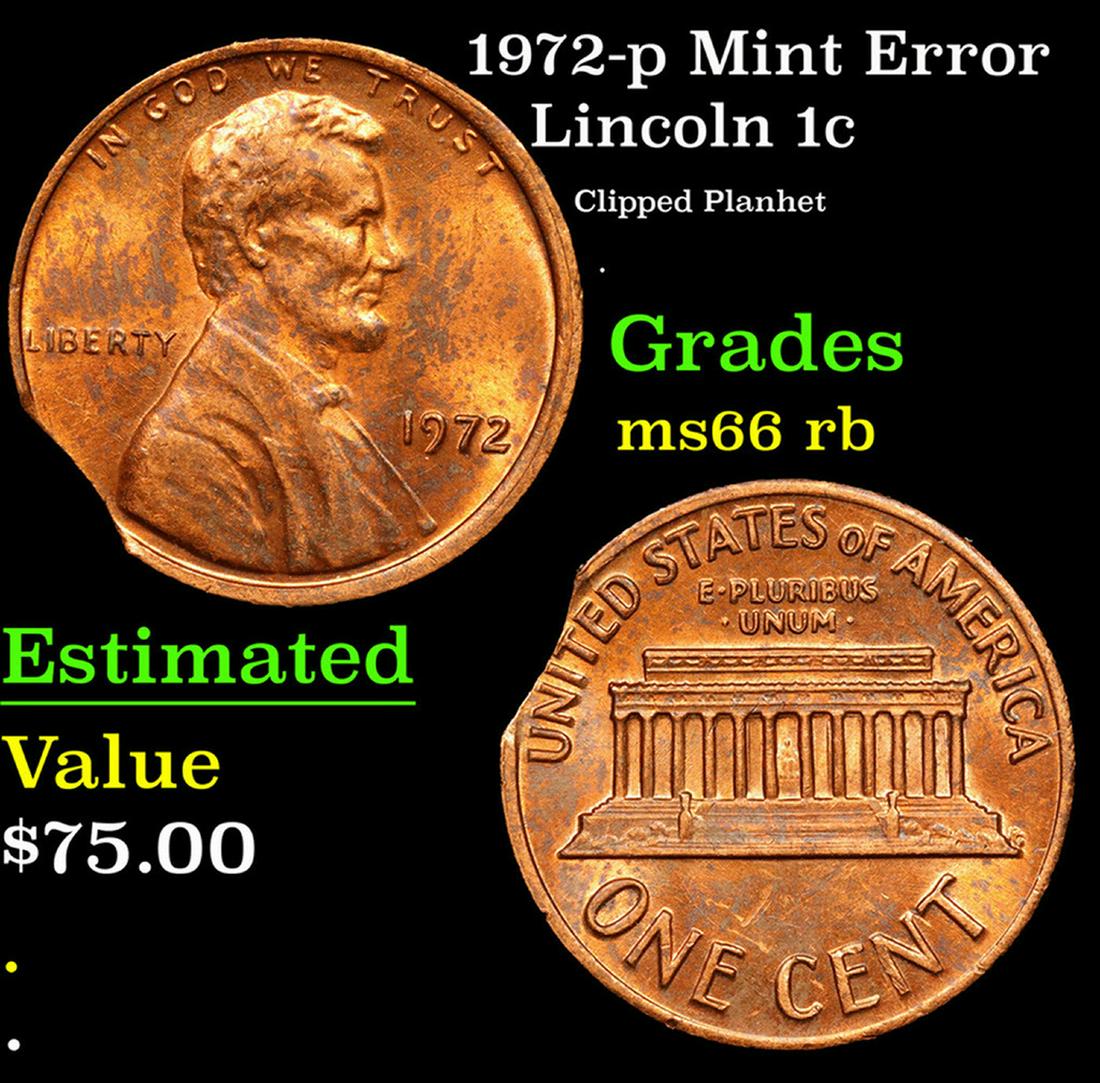 1972-p Lincoln Cent Mint Error 1c Grades GEM+ Unc RB (1 of 3)