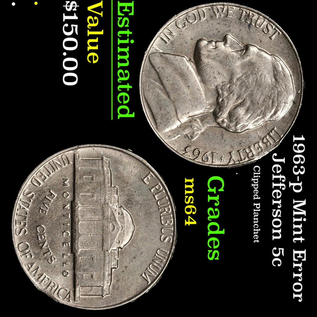 1963-p Jefferson Nickel Mint Error 5c Grades Choice Unc (1 of 3)