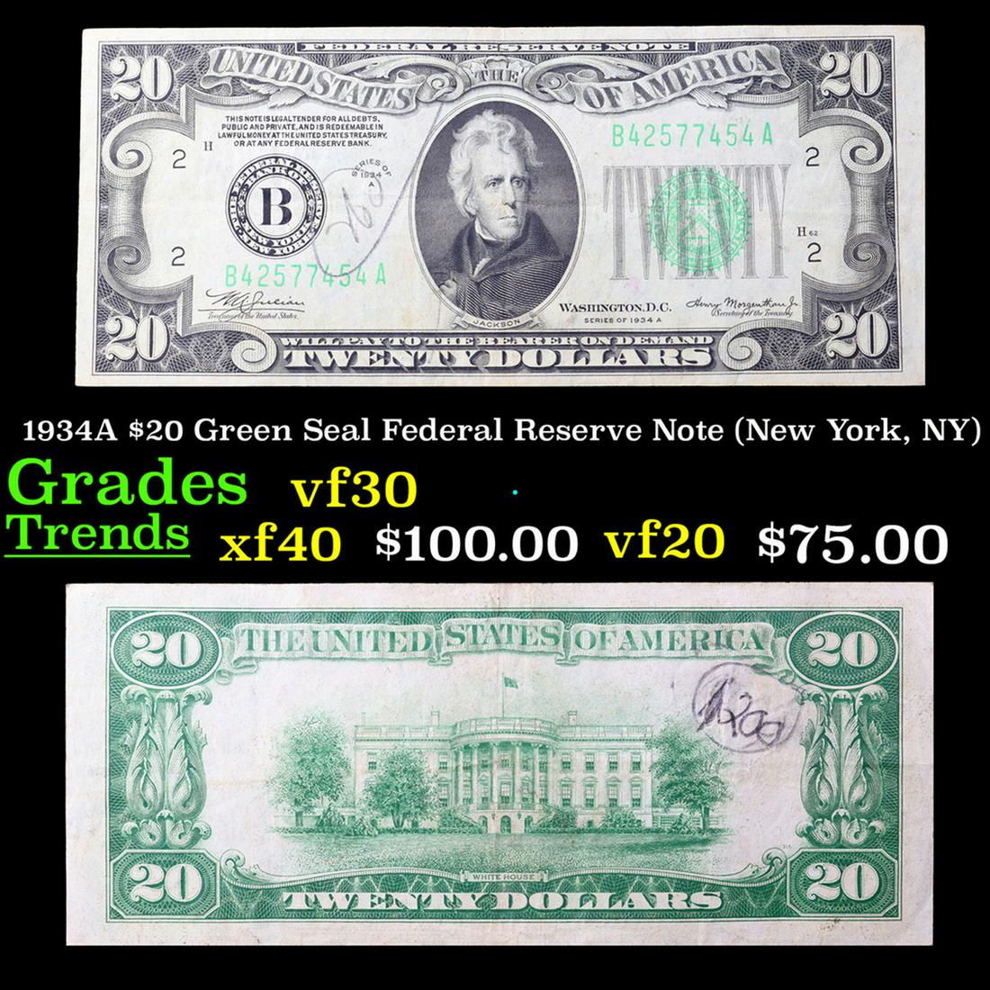 1934A $20 Green Seal Federal Reserve Note (New York, NY) Grades vf++ (1 of 3)