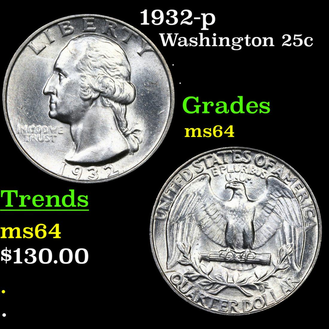 1932-p Washington Quarter 25c Grades Choice Unc (1 of 3)