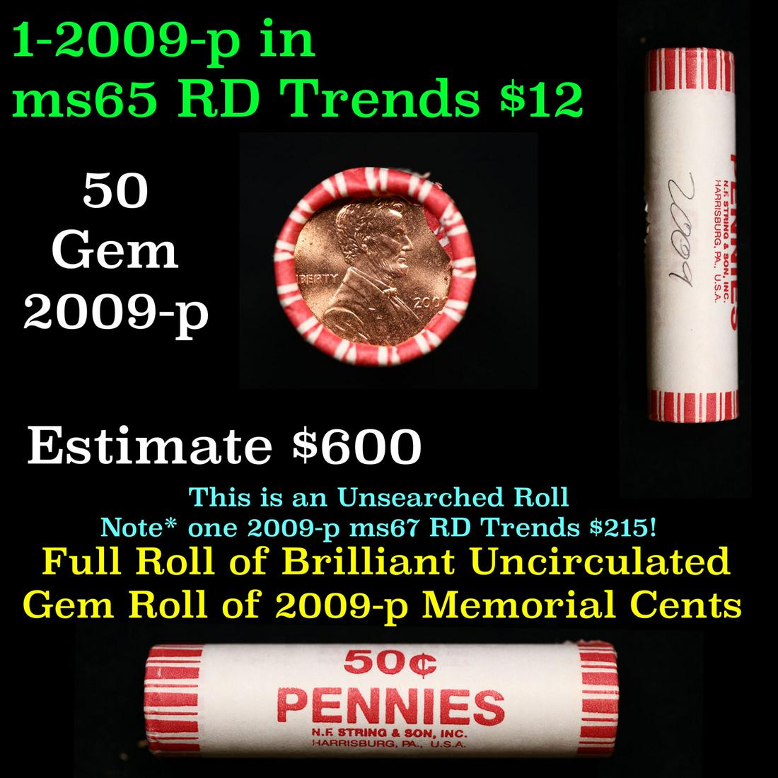 Shotgun Lincoln 1c roll, 2009-p 50 pcs String & Son Wrapper.: Shotgun Lincoln 1c roll, 2009-p 50 pcs String & Son Wrapper.. A terrific Shotgun roll of Lincoln cents. Most if not all coin should be cherry red.