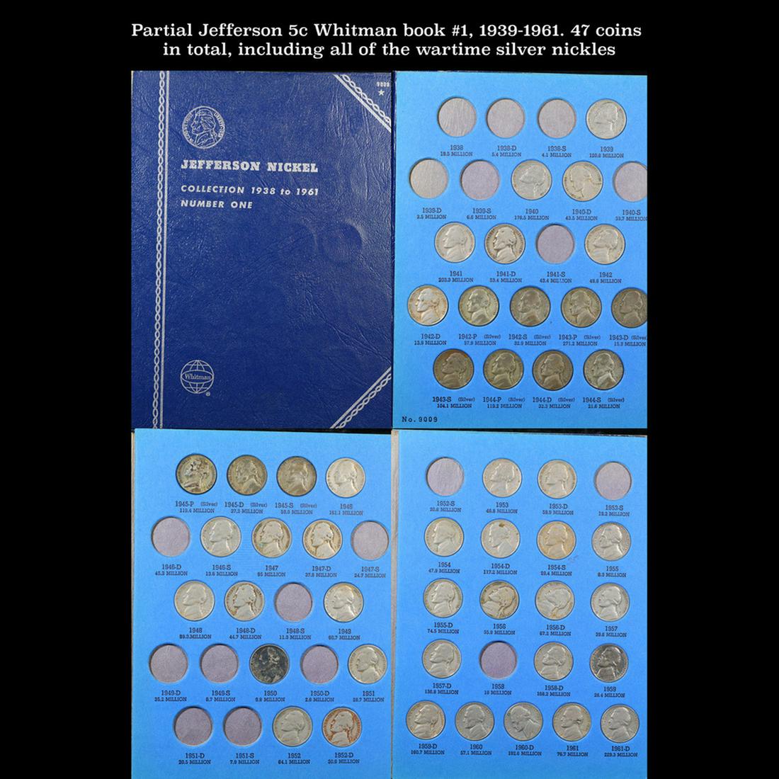 Partial Jefferson 5c Whitman book #1, 1939-1961. 47 coins in total, including all of the wartime (1 of 5)