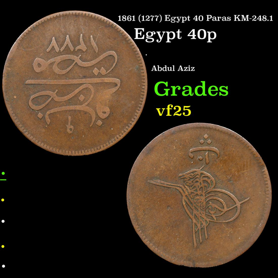 1861 (1277) Egypt 40 Paras KM-248.1 Grades vf+ (1 of 3)