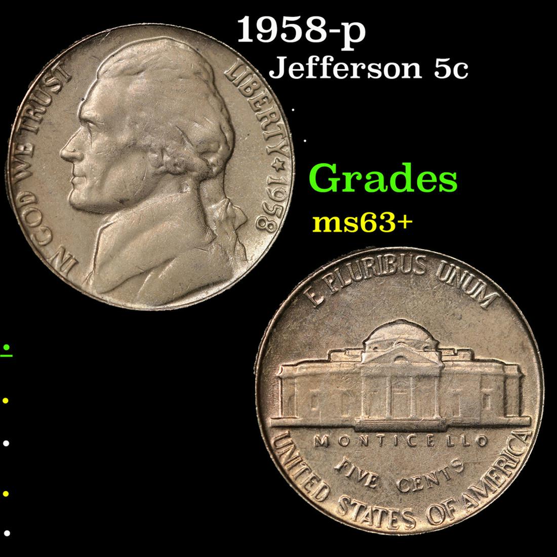 1958-p Jefferson Nickel 5c Grades Select+ Unc (1 of 3)