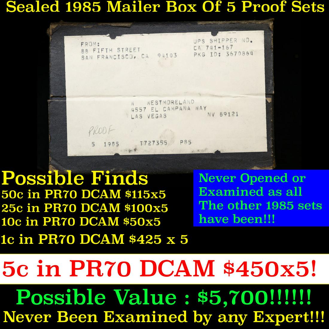Original sealed box 5- 1985 United States Mint Proof Sets (1 of 2)
