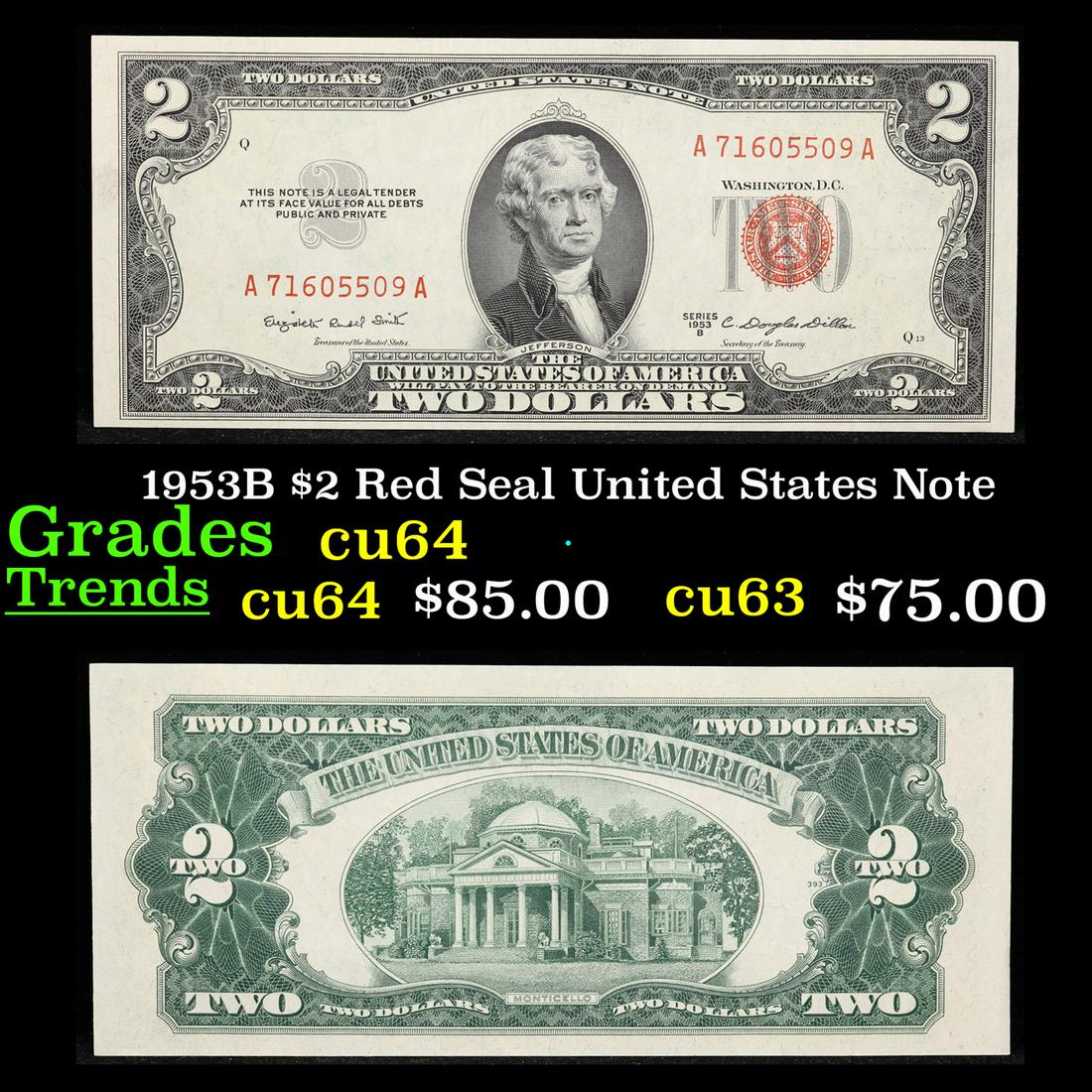 1953B $2 Red Seal United States Note Grades Choice CU (1 of 3)