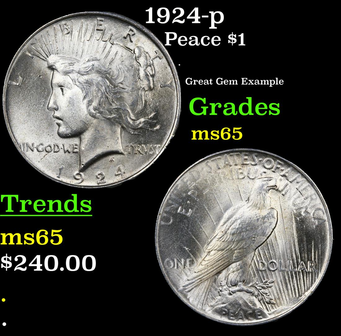 1924-p Peace Dollar $1 Grades GEM Unc (1 of 3)