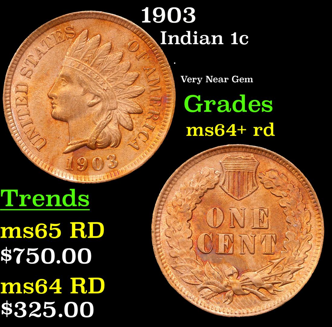 1903 Indian Cent 1c Grades Choice+ Unc RD (1 of 3)