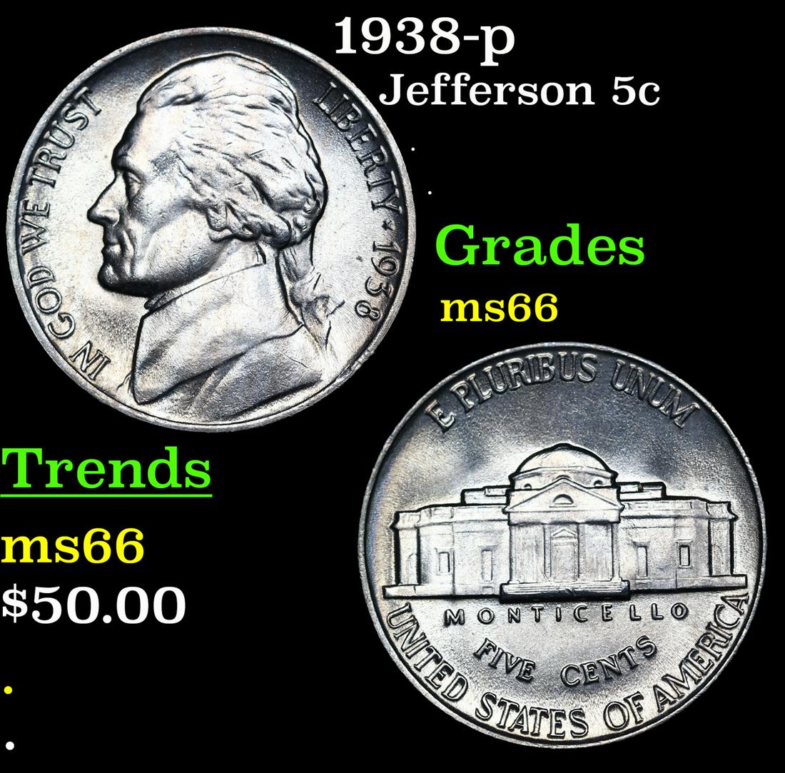 1938-p Jefferson Nickel 5c Grades GEM+ Unc (1 of 3)
