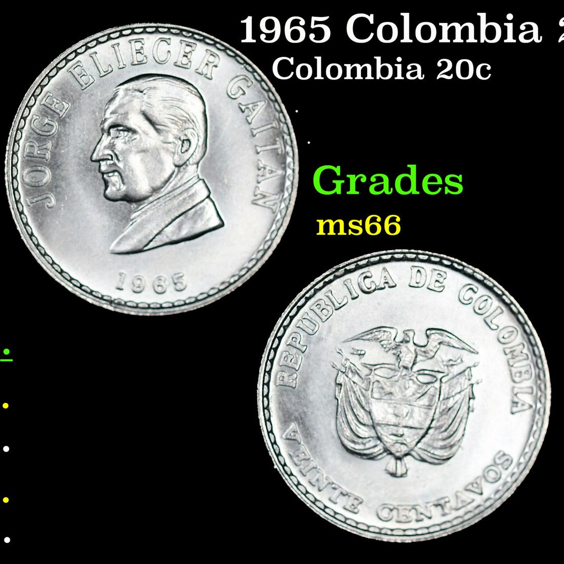 1965 Colombia 20 Centavos KM-224 Grades GEM+ Unc (1 of 3)