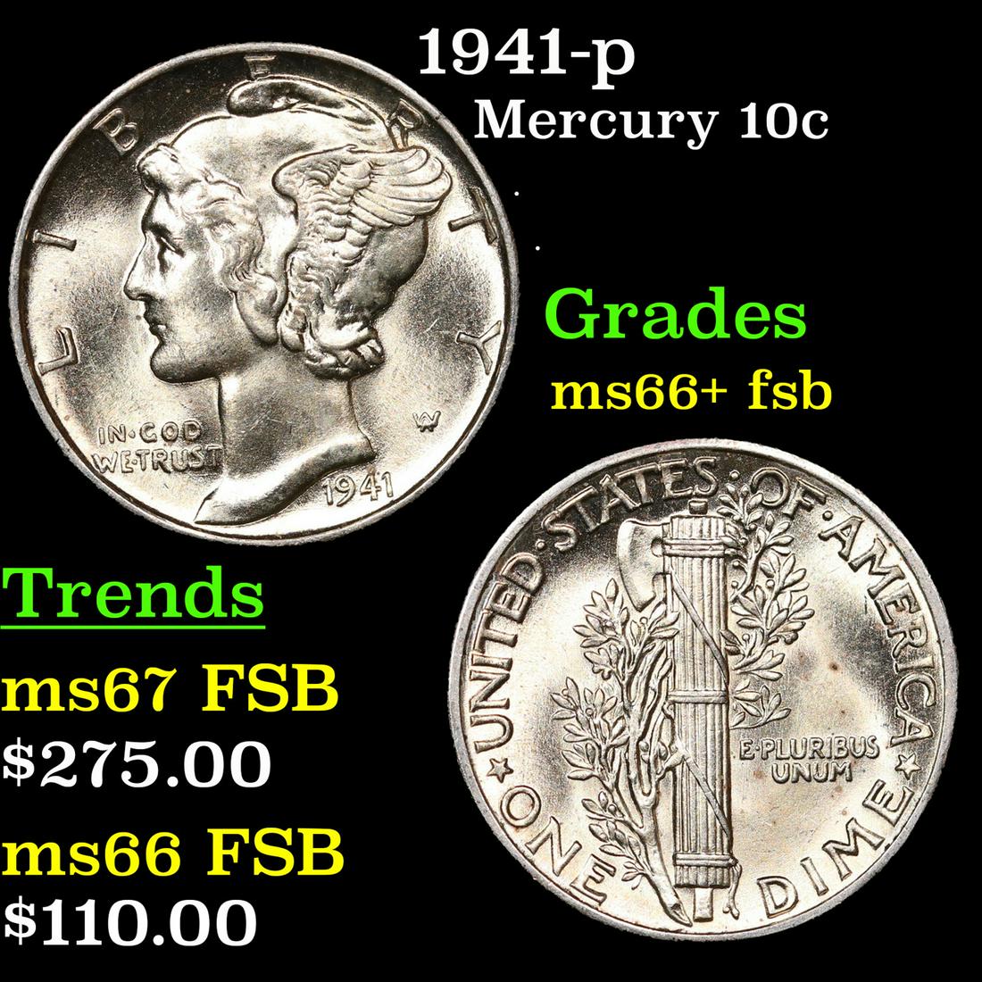 1941-p Mercury Dime 10c Grades GEM++ FSB (1 of 3)