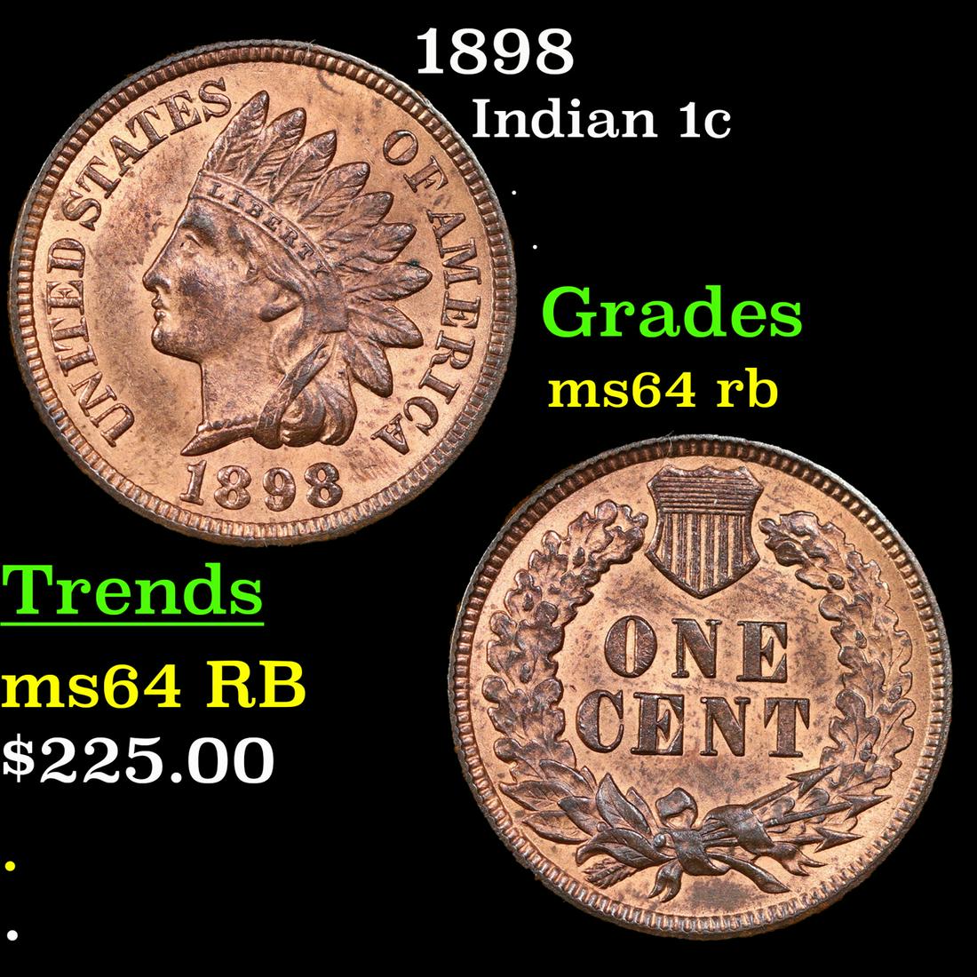 1898 Indian Cent 1c Grades Choice Unc RB (1 of 3)