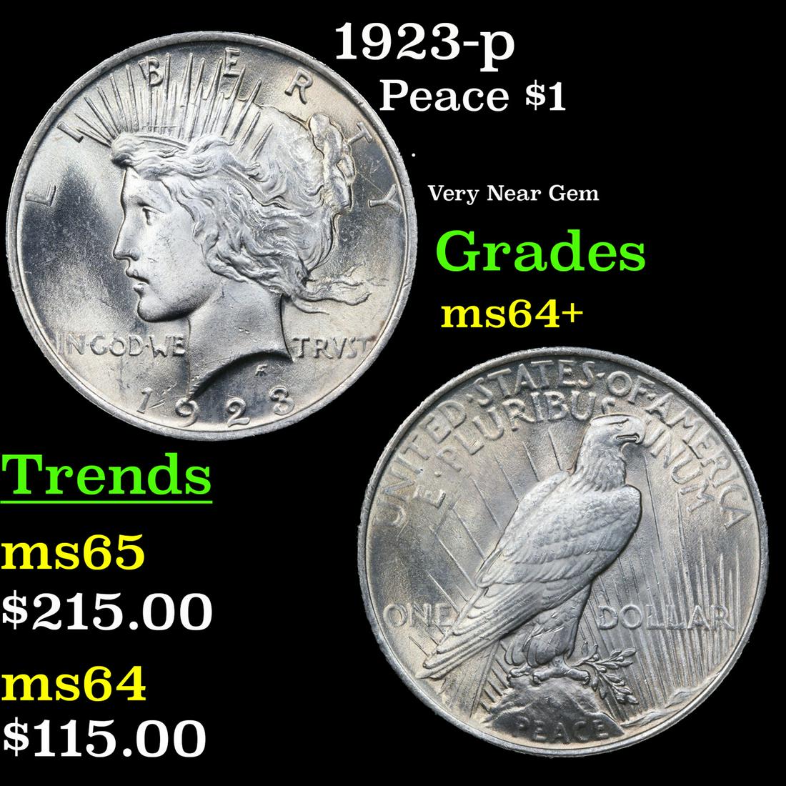 1923-p Peace Dollar $1 Grades Choice+ Unc (1 of 3)
