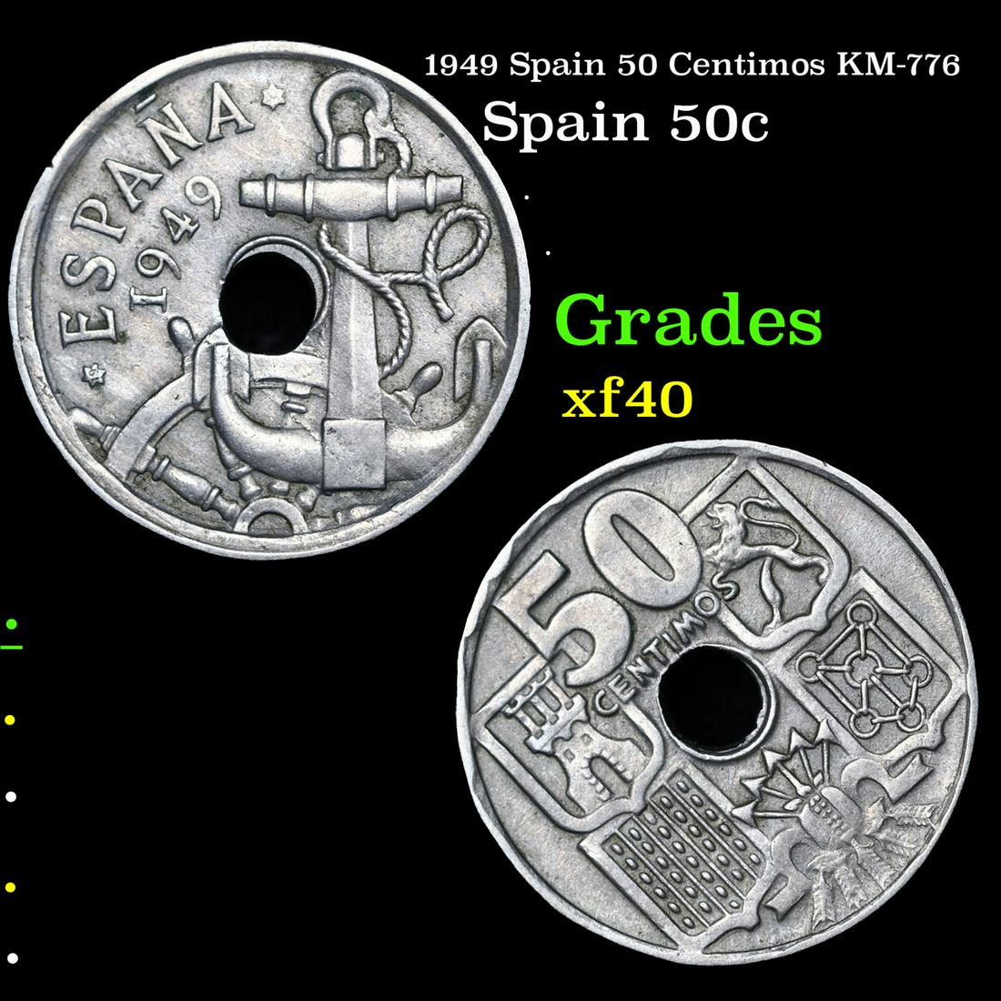 1949 Spain 50 Centimos KM-776 Grades xf (1 of 3)