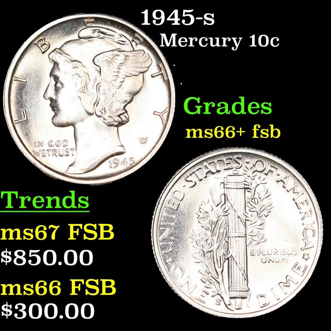 1945-s Mercury Dime 10c Grades GEM++ FSB (1 of 3)