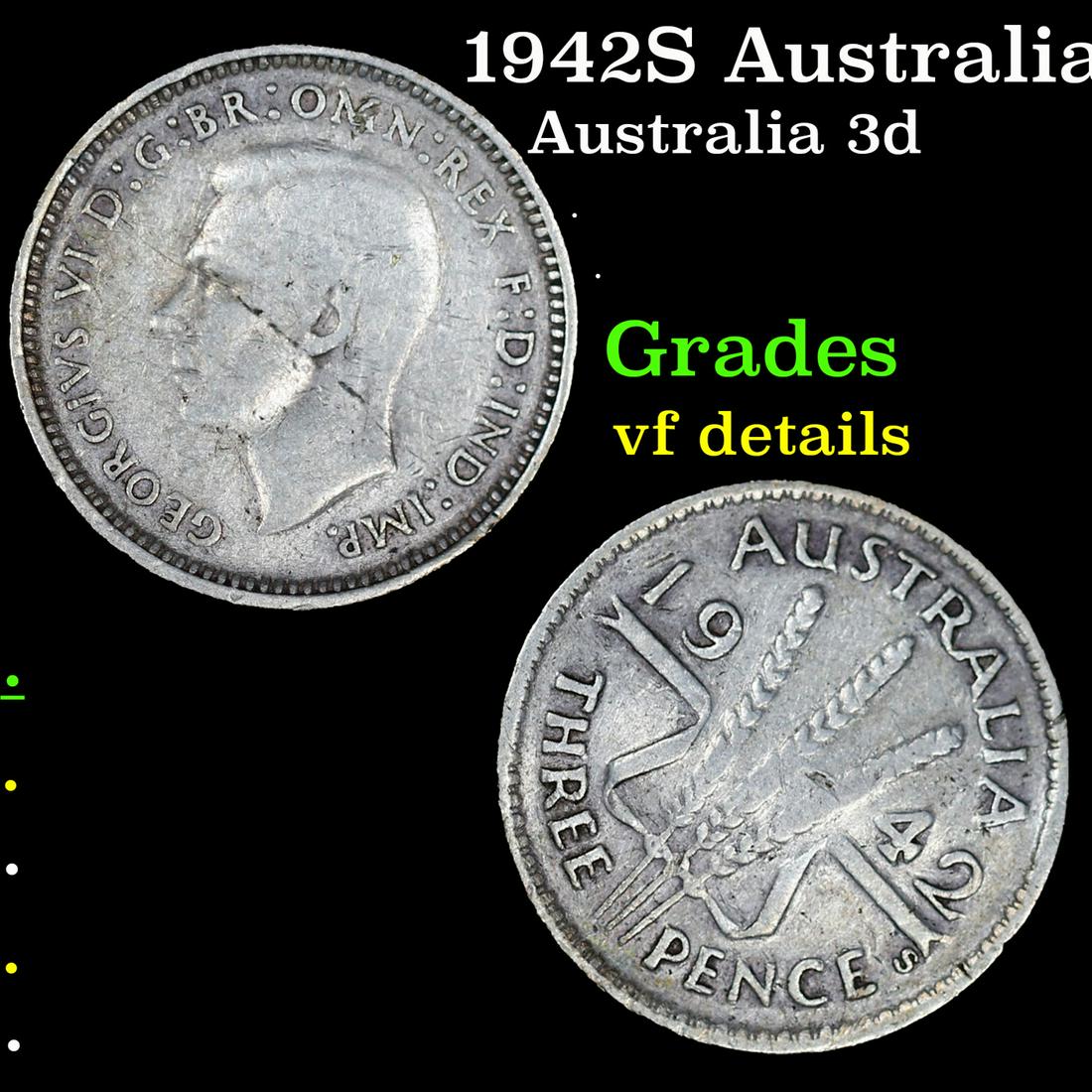 1942S Australia 3 Pence Threepence Silver KM-37 Grades vf details (1 of 3)