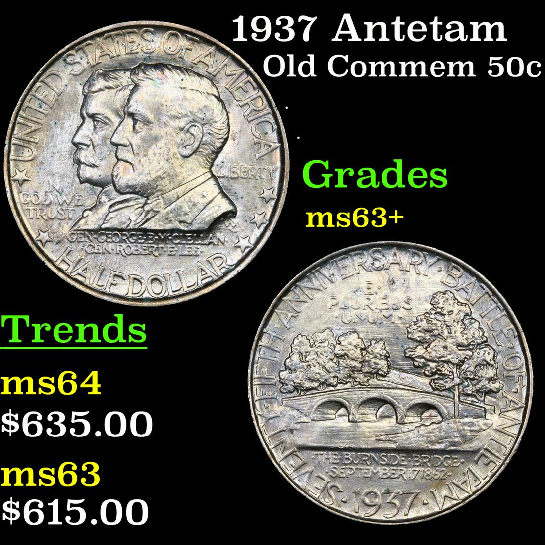 1937 Antetam Old Commem Half Dollar 50c Grades Select+ Unc (1 of 3)
