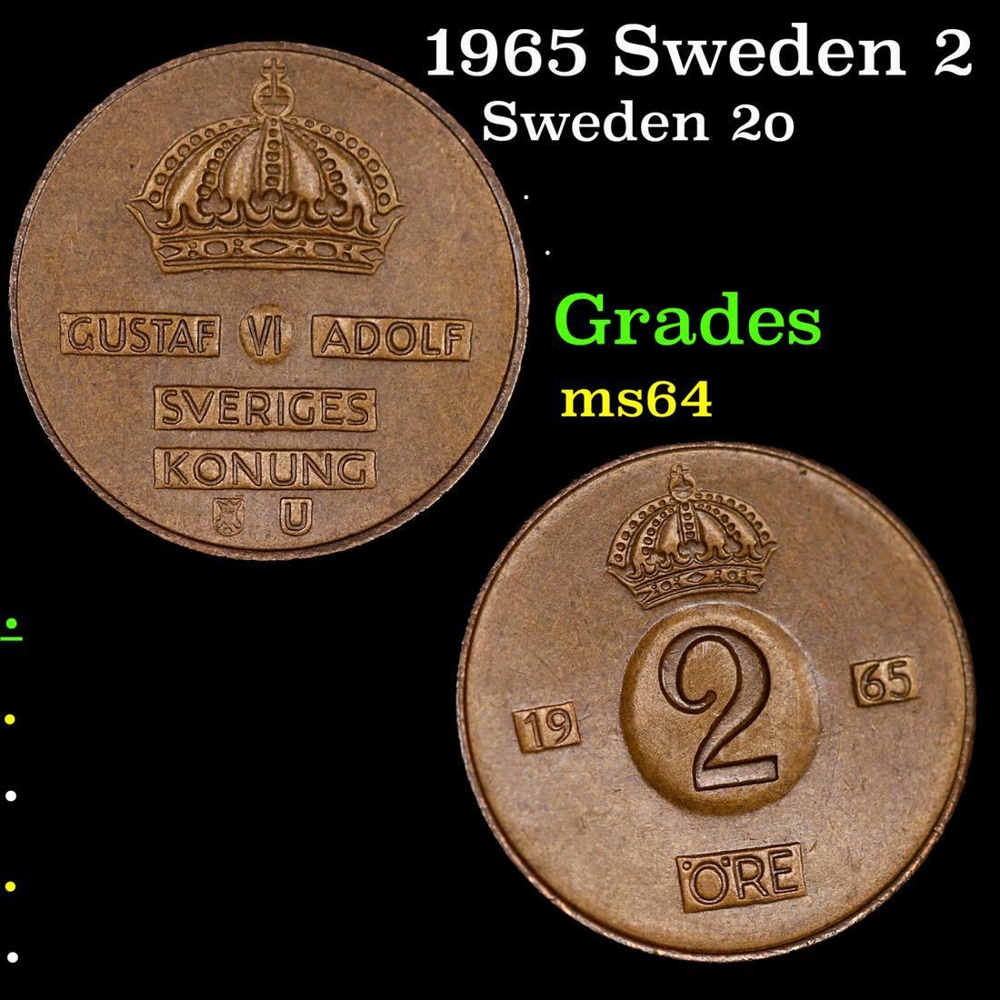 1965 Sweden 2 Ore KM-821 Grades Choice Unc (1 of 3)