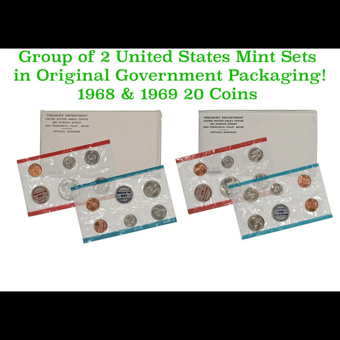 Group of 2 United States Mint Proof Sets 1968-1969 10 coins (1 of 3)