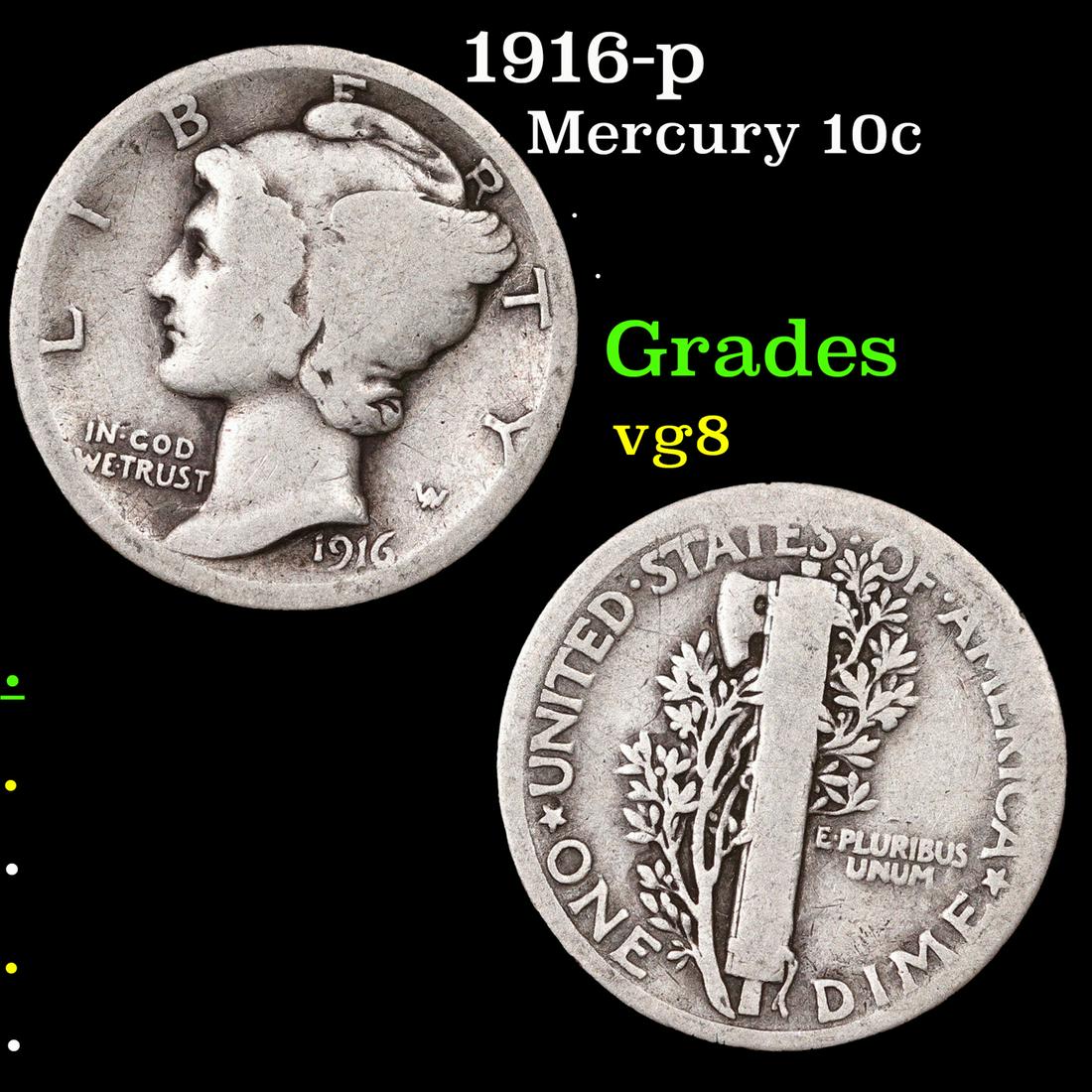 1916-p Mercury Dime 10c Grades vg, very good (1 of 3)
