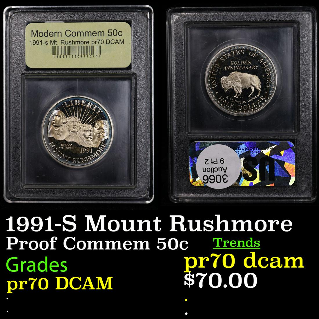 Proof 1991-S Mount Rushmore Modern Commem Half Dollar 50c Graded GEM++ Proof Deep Cameo By USCG (1 of 3)
