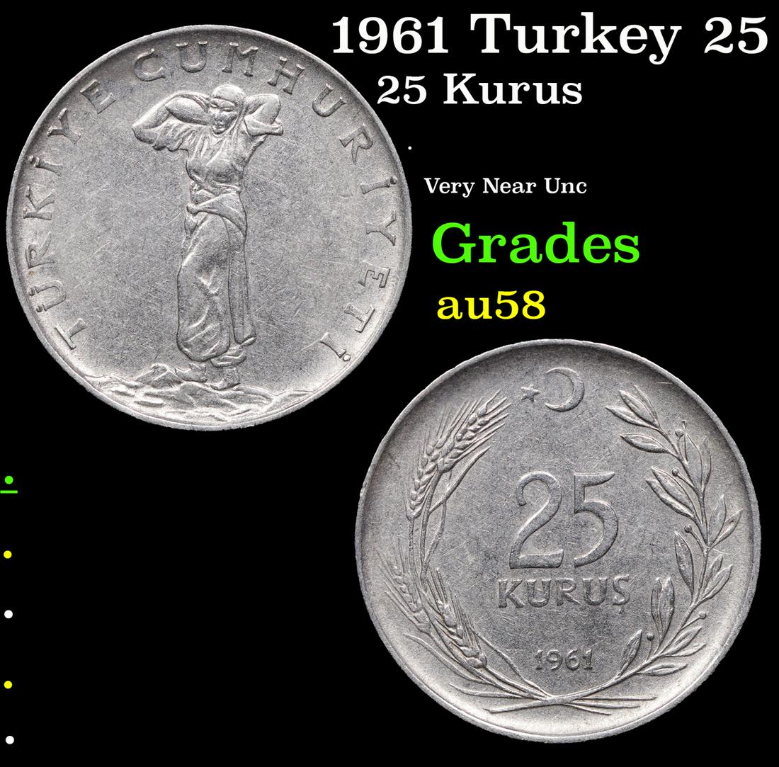 1961 Turkey 25 Kurus KM-892.2 Grades Choice AU/BU Slider: 1961 Turkey 25 Kurus KM-892.2 Grades Choice AU/BU Slider.