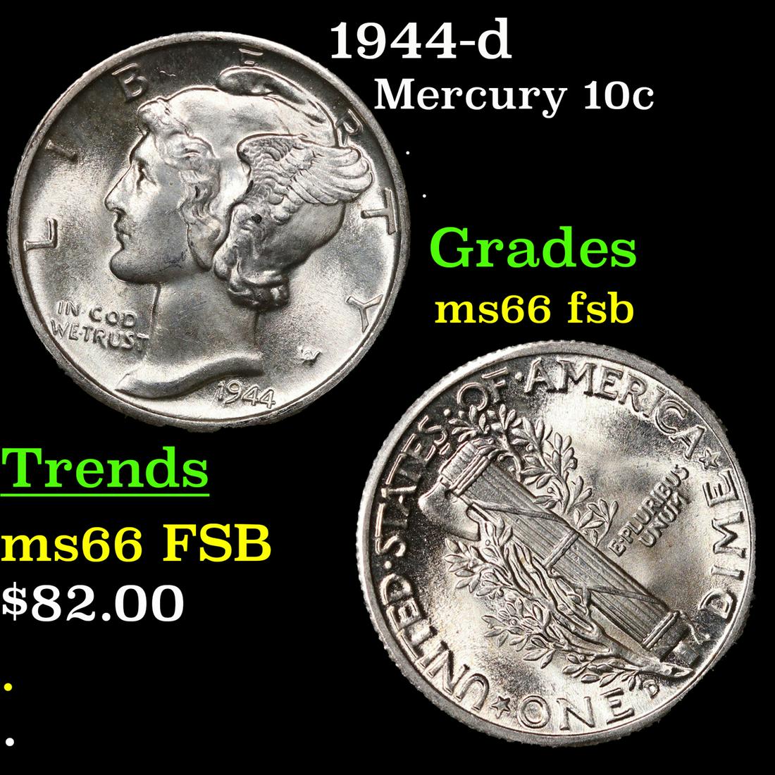 1944-d Mercury Dime 10c Grades GEM+ FSB (1 of 3)