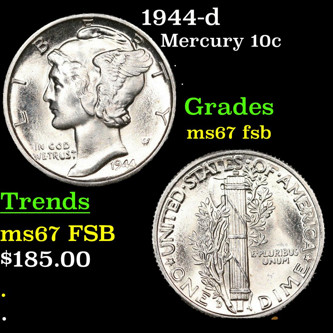 1944-d Mercury Dime 10c Grades GEM++ FSB (1 of 3)