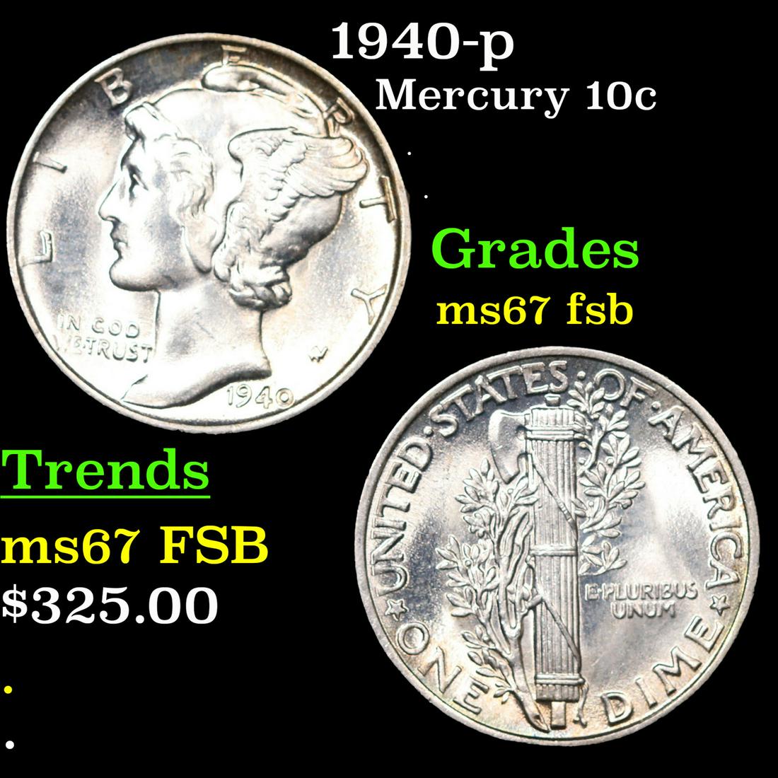 1940-p Mercury Dime 10c Grades GEM++ FSB (1 of 3)