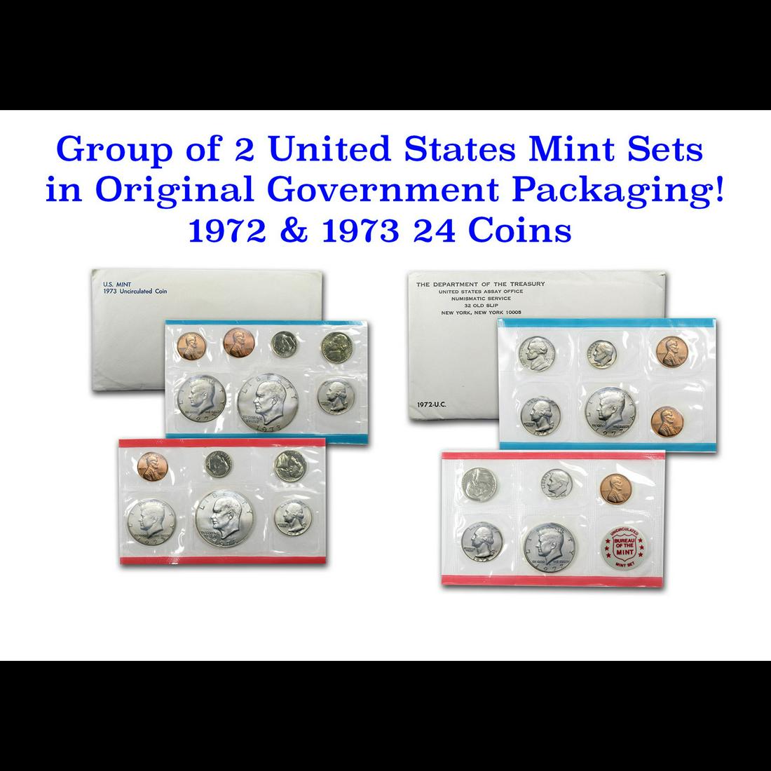 Group of 2 United States Mint Proof Sets 1972-1973 In Original Government Packaging 11 coins (1 of 3)