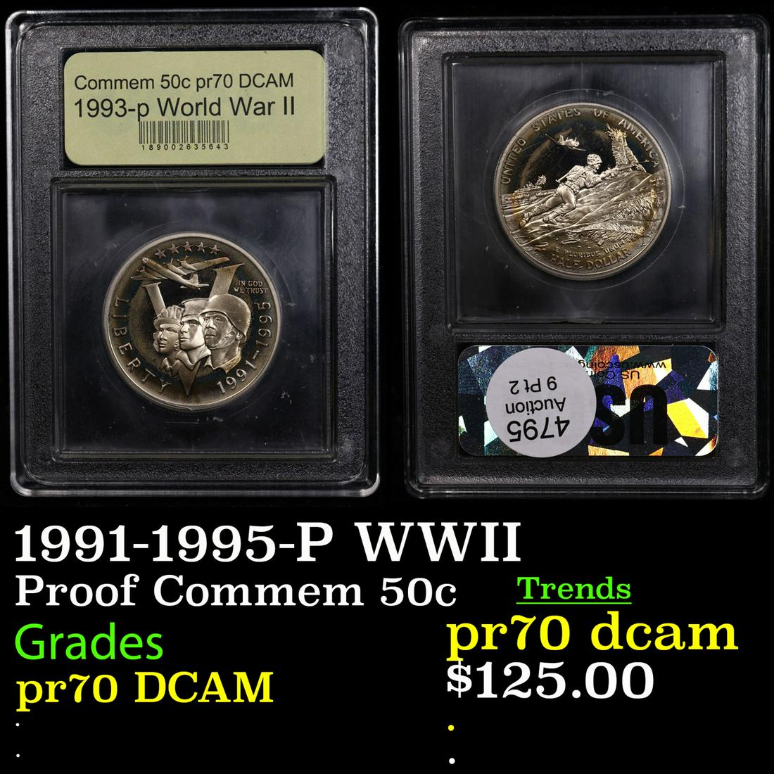 Proof 1991-1995-P WWII Modern Commem Half Dollar 50c Graded GEM++ Proof Deep Cameo By USCG (1 of 3)