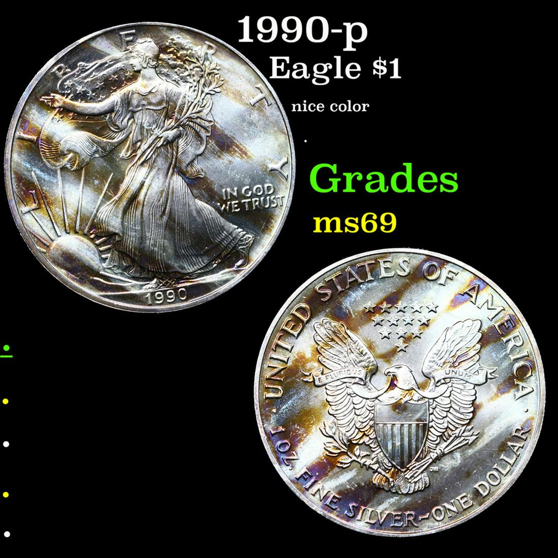 1990-p Silver Eagle Dollar $1 Grades ms69 (1 of 3)