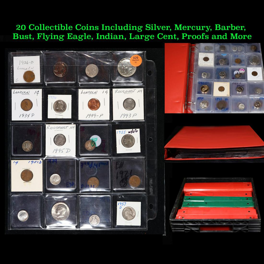 20 Collectible Coins Including Silver, Mercury, Barber, Bust, Flying Eagle, Indian, Large Cent,: 20 Collectible Coins Including Silver, Mercury, Barber, Bust, Flying Eagle, Indian, Large Cent, Proofs and More!. We have received a huge collection of over 10 thousand US coins in flips, 2x2 holders,