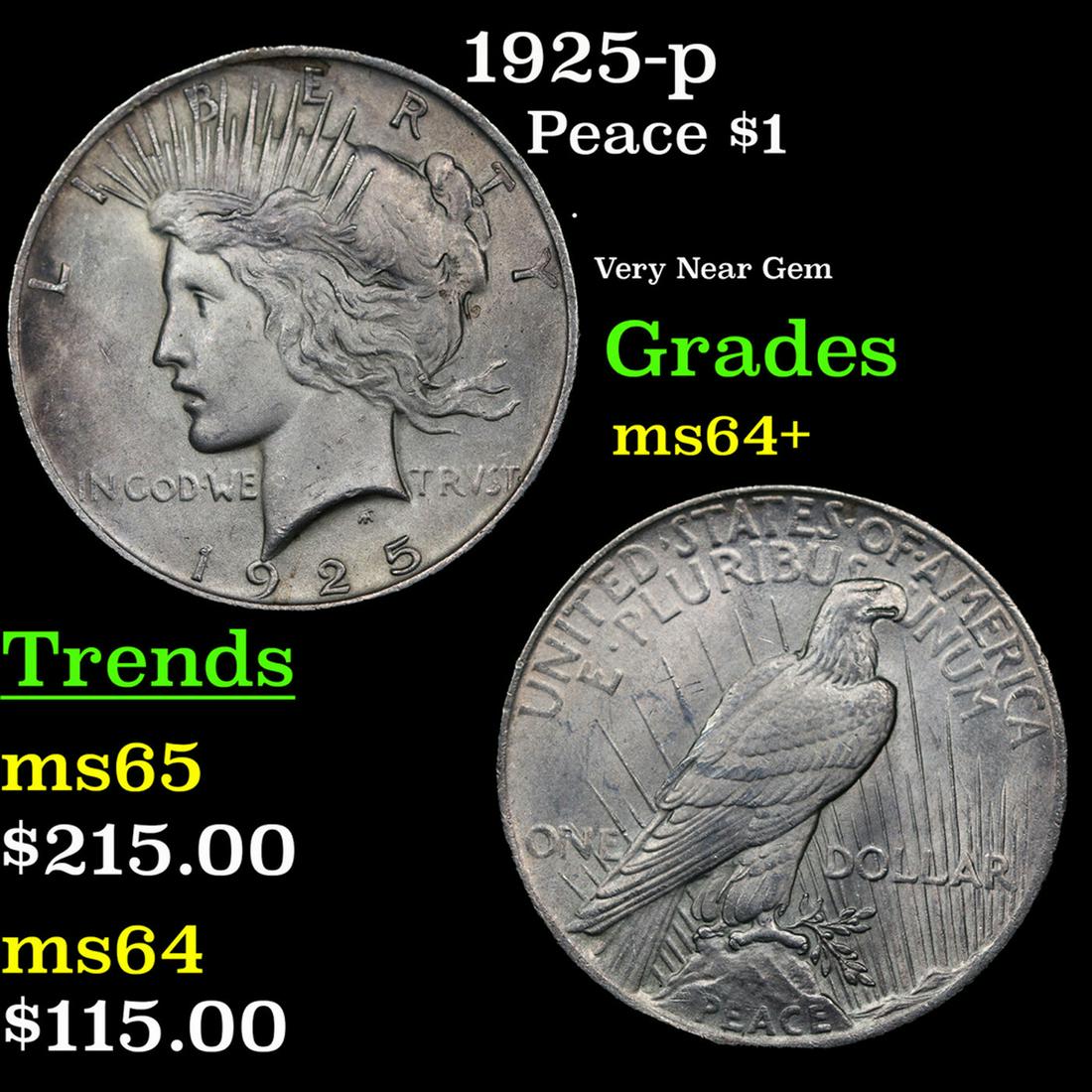 1925-p Peace Dollar $1 Grades Choice+ Unc (1 of 3)