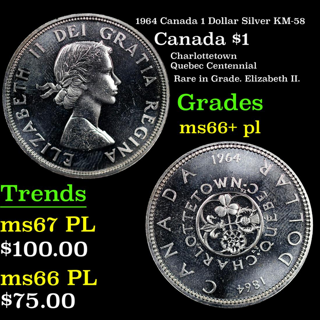 1964 Canada 1 Dollar Silver Canada Dollar KM-58 $1 Grades GEM++ PL: 1964 Canada 1 Dollar Silver KM-58 Canada Dollar $1 Grades GEM++ PL.