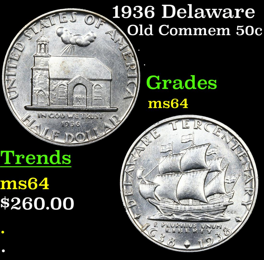 1936 Delaware Old Commem Half Dollar 50c Grades Choice Unc (1 of 3)