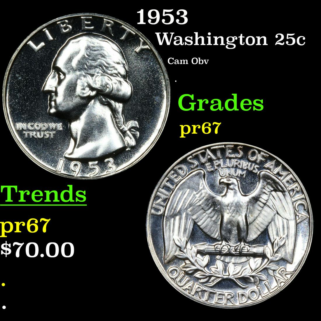 Proof 1953 Washington Quarter 25c Grades GEM++ Proof (1 of 3)