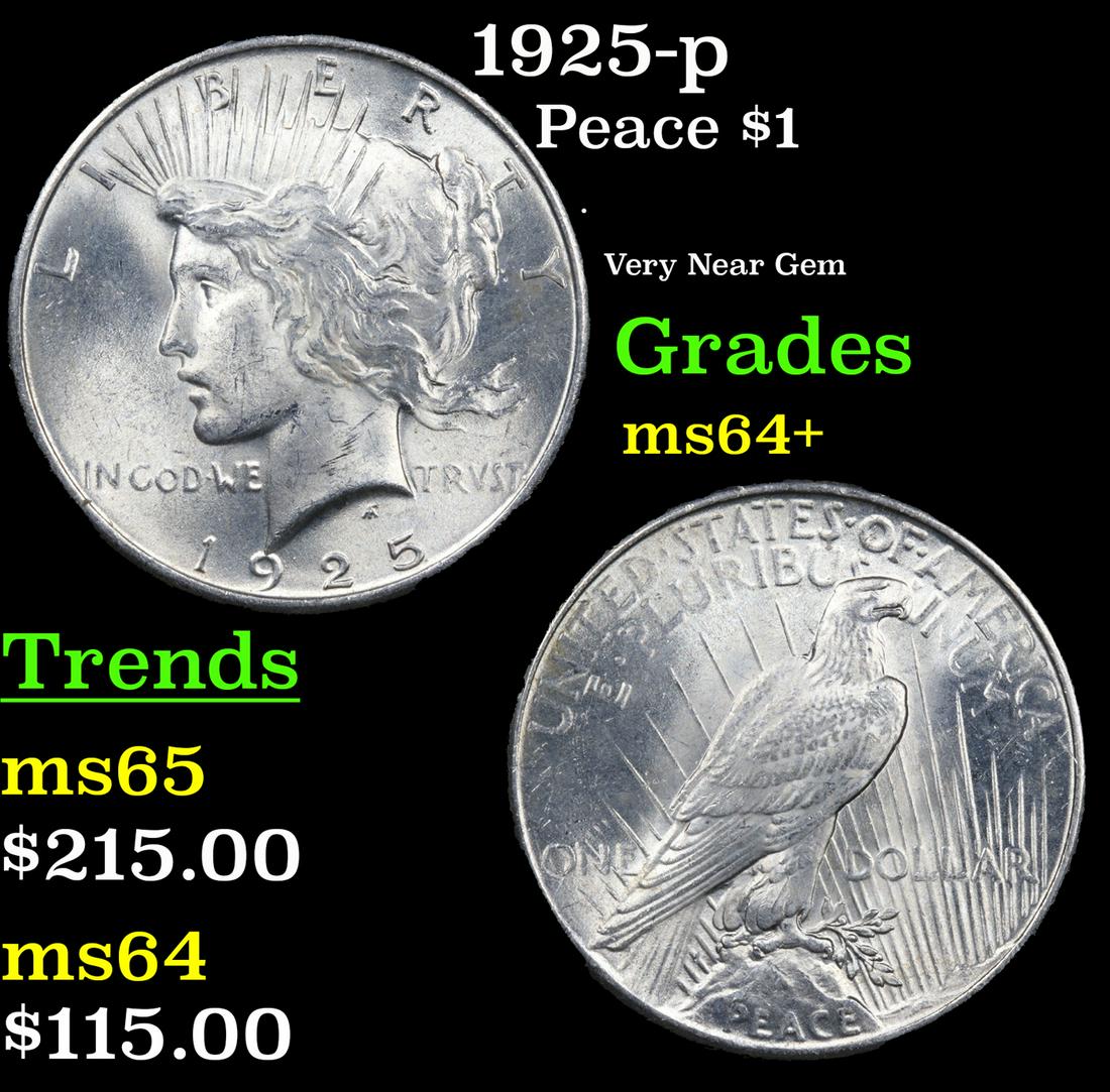 1925-p Peace Dollar $1 Grades Choice+ Unc (1 of 3)