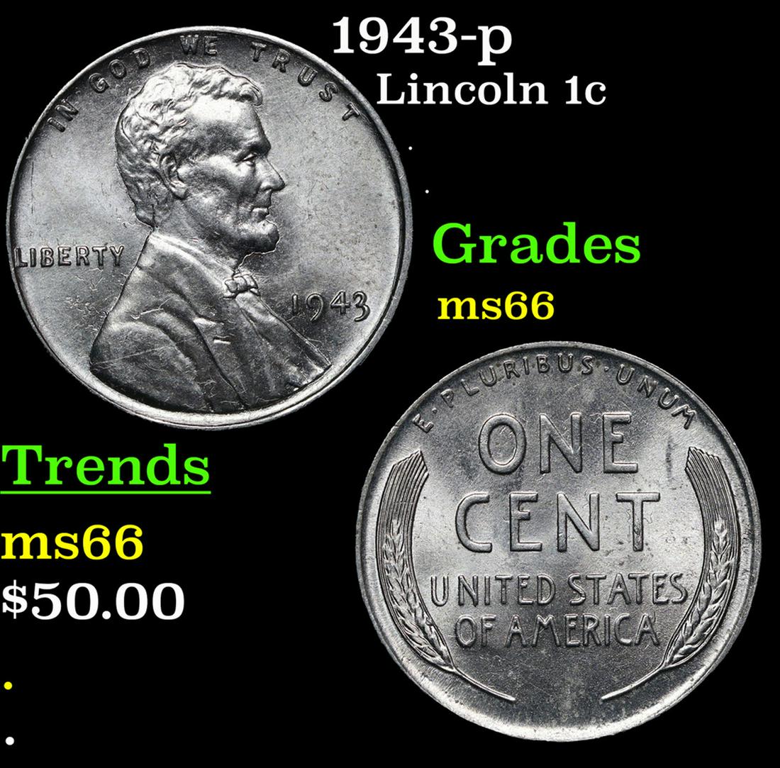 1943-p Lincoln Cent 1c Grades GEM+ Unc (1 of 3)