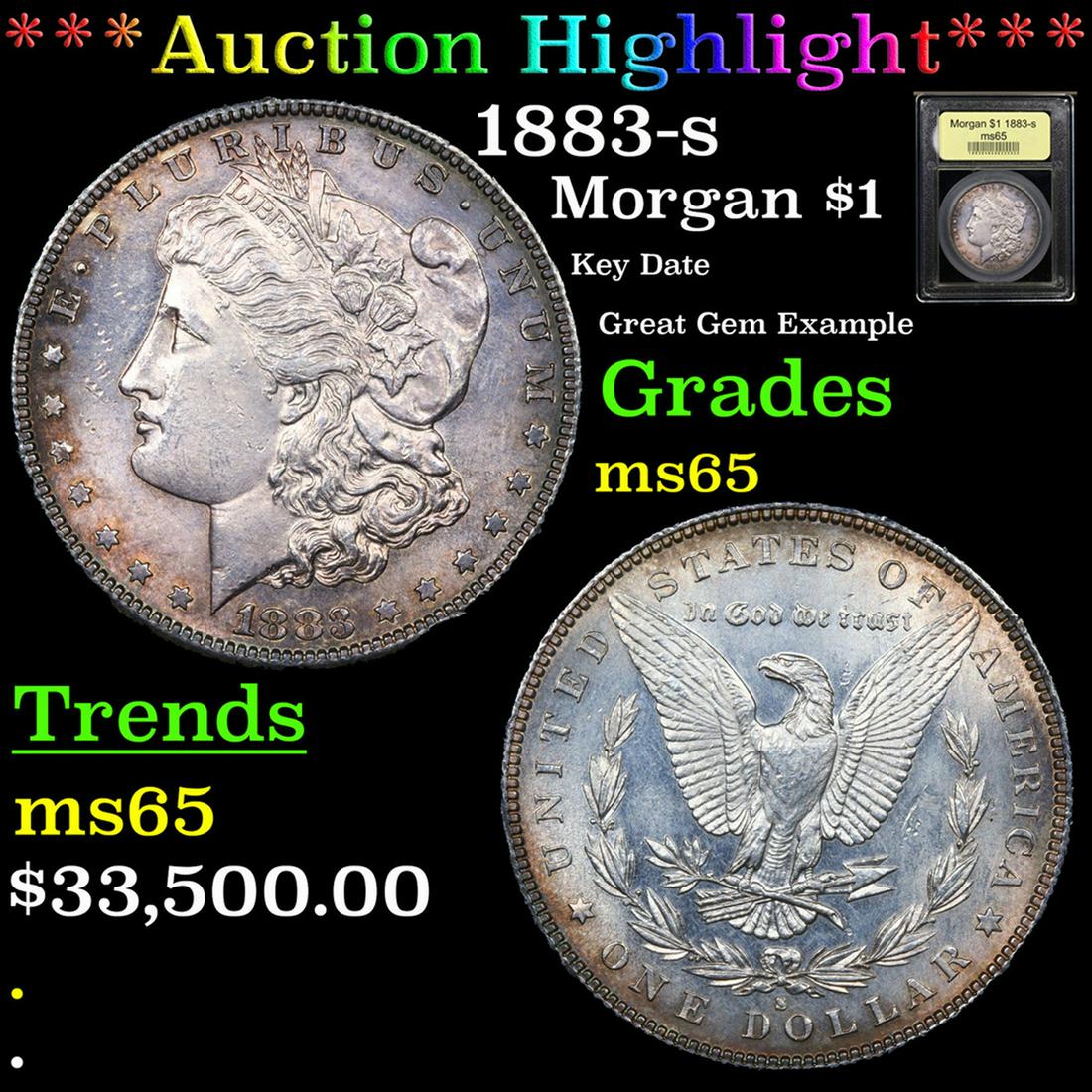 ***Auction Highlight*** 1883-s Morgan Dollar $1 Graded GEM Unc BY USCG (fc) (1 of 5)
