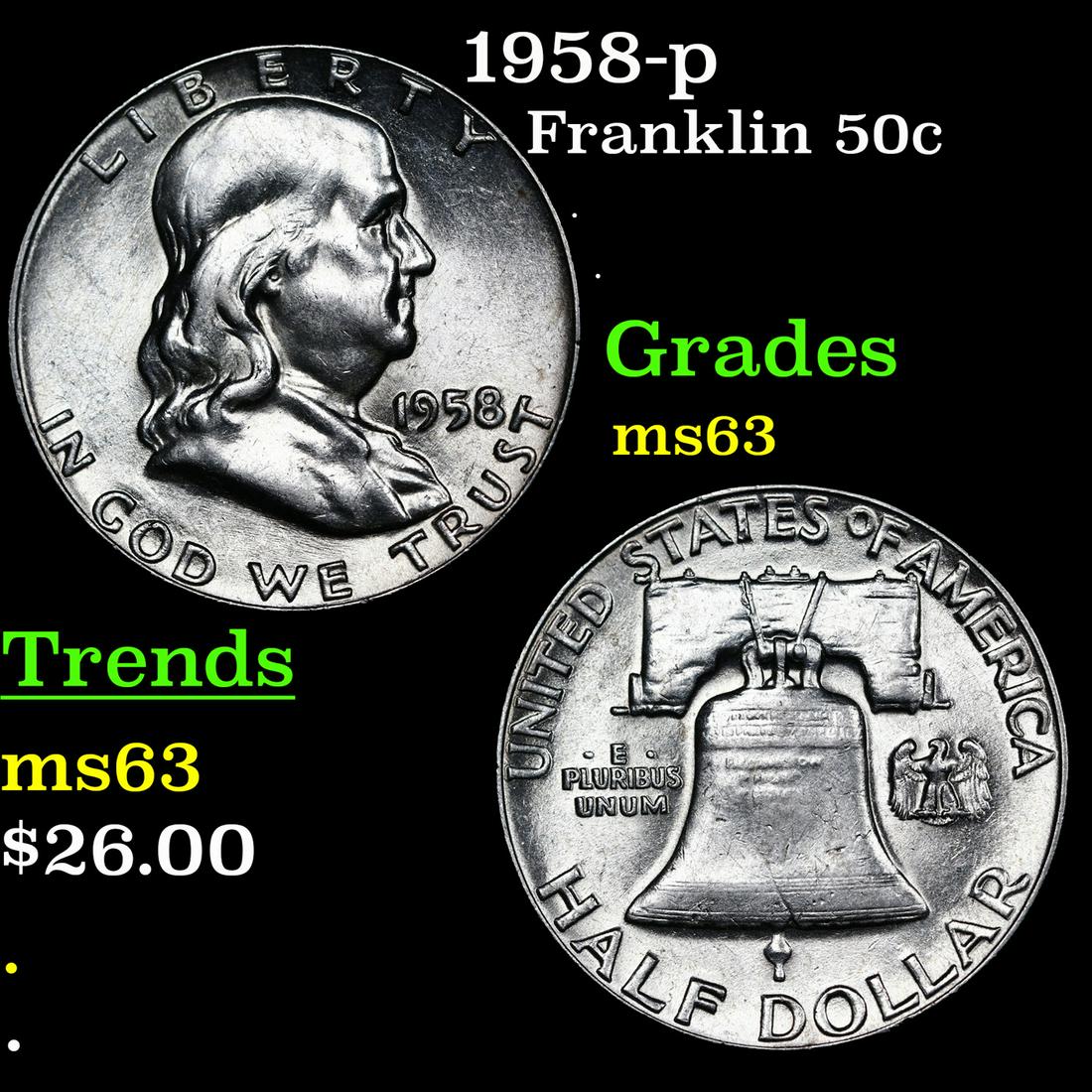 1958-p Franklin Half Dollar 50c Grades Select Unc (1 of 3)