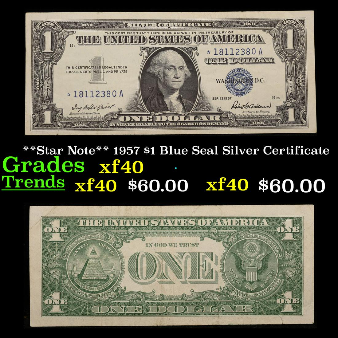 **Star Note** 1957 $1 Blue Seal Silver Certificate Grades xf (1 of 3)