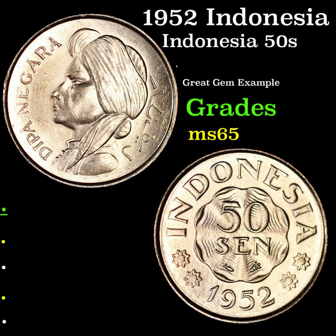 1952 Indonesia 50 Sen KM-9 Grades GEM Unc (1 of 3)