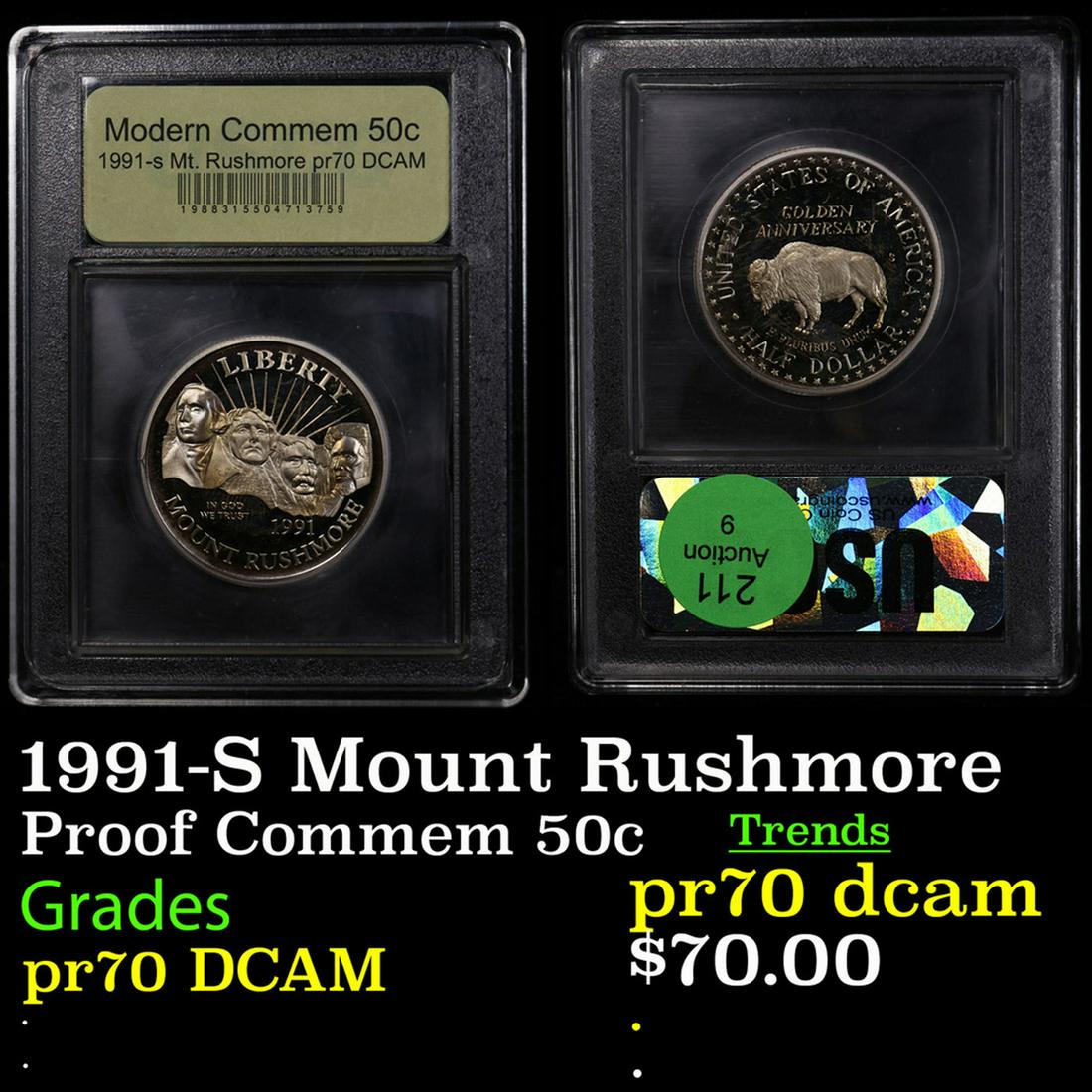 Proof 1991-S Mount Rushmore Modern Commem Half Dollar 50c Graded GEM++ Proof Deep Cameo By USCG (1 of 3)