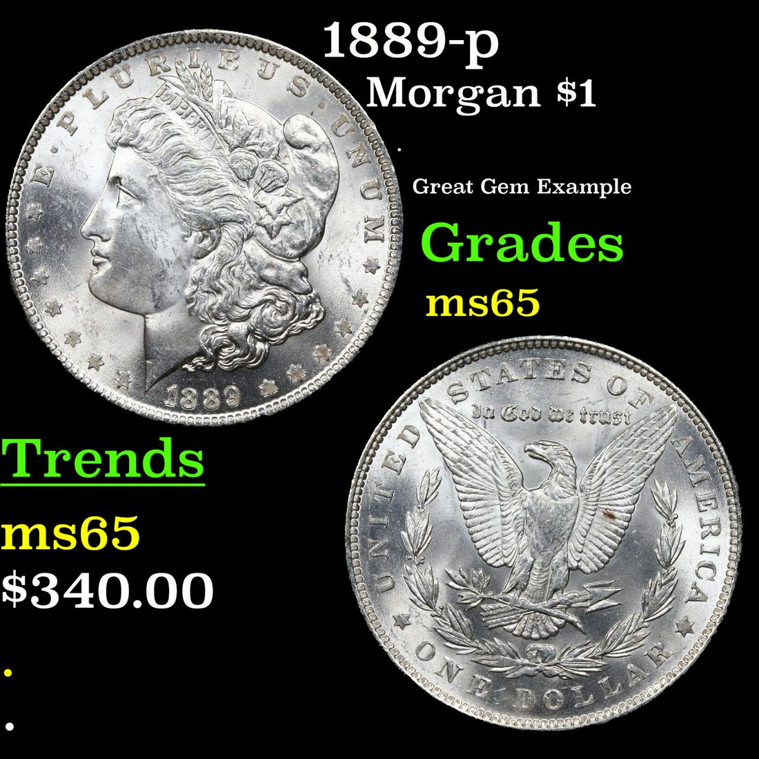 1889-p Morgan Dollar $1 Grades GEM Unc (1 of 3)